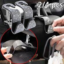 2/4pcs Car Seat Back Hooks With Rhinestones, Shiny Crystal Texture, Interior Accessory For Women, Fits Front Seats, Storage And Decoration For Car Interior - Diamond-encrusted Chair Back Hooks - View 2