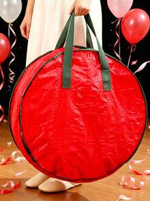 Round Christmas Wreath Storage Bag With Portable Handle, Dust-Proof Storage Box, Suitable For Christmas Wreaths And Decorative Ribbons, Can Be Placed In Closet, Garage, Basement, Ideal Storage Solution For Christmas, Wedding, Birthday, Camping Party Decorations And Gift Wrapping Paper - Red - View 10