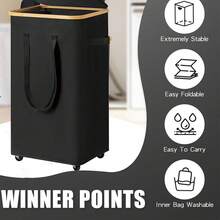 1 Set Foldable Large Capacity Dirty Clothes Basket, Large Capacity Laundry Hamper With Lid, Storage Box With Wheels And Handles, Includes Removable Inner Bag With Lid Storage Container, Foldable Space-Saving Bedroom Wardrobe, Portable Laundry Basket, Clothes Storage Box, Suitable For Home, Bathroom, Washroom, Washing Machine, Clothes Organization And Storage Organizer, Applicable For Back To School Season And Christmas Events - Multicolor - View 5