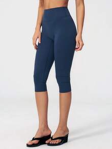 NcmRyu Women's 1pc Solid Color High Waist Tummy Control Butt Lifting Slim Fit Sports Shorts - Navy Blue - View 9