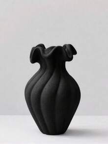 1pc Wabi Sabi Matte Black Ribbed Reed Diffuser Bottle, Ruffled Wave Rim Design, Minimalist Dried Flower Aroma Vessel, Living Room Table Neutral Home Decor Gift - Wabi-sabi Spiral Vase - View 13