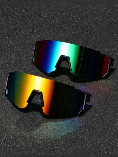 2pcs Men's Plastic Sports Cycling Wrap-Around Y2K Decorative Fashion Glasses For Daily Wear, Photography, Shopping, Cycling, Skiing, Etc.