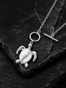 1pc Stainless Steel 18K Gold Plated Ocean Style White Oil Drop Turtle Sea Turtle Pendant Necklace - Multicolor - View 4