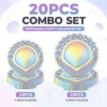 50PcsHolographic Laser Asymmetrical Shell Shaped Paper Plates Set, Disposable Party Tableware Wholesale, Perfect For Birthday Party, Wedding, Baby Shower, Gender Reveal, Bridal Shower, Anniversary, Graduation And Bachelorette Party Supplies - View 2