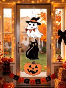 1Set Halloween Party Decoration Paper Door Hanging, Spooky Ghost Pumpkin Pattern Hanging Ornaments, Halloween Gift, Halloween Decoration,Halloween Party Supplies, Home Decor,Room Decor,Door Decor,Festive Decor,Festival Atmosphere Props - Multicolor - View 5