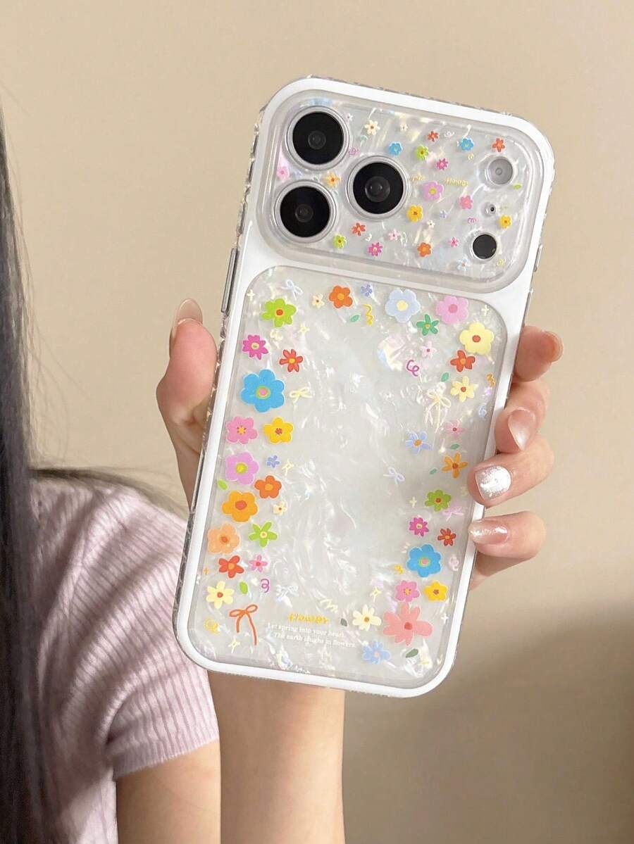 Casing Ponsel Minimalis Bermotif Bunga, Desain Anti Jatuh, 1 buah Casing Pelindung Motif Bunga Warna-warni, Casing Ponsel Nuansa Musim Panas, Hadiah Ulang Tahun, Kompatibel dengan iPhone 17/17 Pro/17 Pro Max/16/15 Pro Max - Putih - View 1