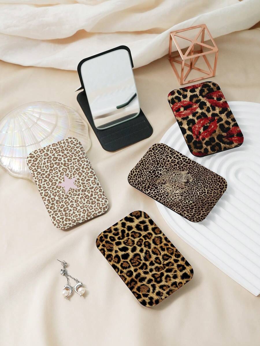1PC Millennium Y2K Series Portable Folding Makeup Mirror, Lightweight Ultra-Thin Convenient Durable PU Leather, Suitable For Various Occasions Travel Party Work School, Suitable For All Ages - Multicolor - View 1