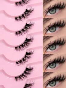 Half-Length False Eyelashes, Natural Cat Eye Makeup False Eyelashes, Sleeve-Style False Eyelashes, Natural Style Transparent Band False Eyelashes, Short Soft 3D Synthetic False Eyelashes, Lightweight Fluffy Synthetic False Eyelashes, Eyelash Extension Tool. - View 3