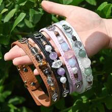 1pc Natural Crystal Pet Collar, Adjustable Leather Collar For Cats And Dogs, Durable Daily Wear Accessory - Multicolor - View 4