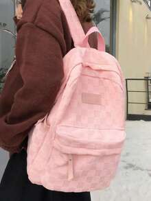 Mochila para estudiantes de secundaria/universidad/primaria, gran capacidad, multifuncional, estilo minimalista, múltiples colores disponibles, mochila escolar - Rosa - Ver 4