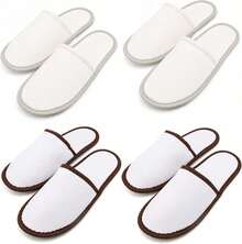 Fampery 4-Pair Spa Slippers Bulk - Non Slip Slippers For Guest Women &Amp; Men - Premium Disposable Guest Slipper For Indoor Hotel, Spa, Travel, Shoeless Home, House, Bedroom, Bride Slippers - White - View 1