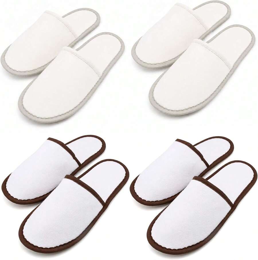 Fampery 4-Pair Spa Slippers Bulk - Non Slip Slippers For Guest Women &Amp; Men - Premium Disposable Guest Slipper For Indoor Hotel, Spa, Travel, Shoeless Home, House, Bedroom, Bride Slippers - White - View 1