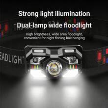 1件裝超亮LED頭燈手電筒,可充電頭燈附感應器,5種照明模式與雙開關,免持頭燈,適用露營、登山、跑步、釣魚、洞穴探險 - 如圖所示 - 查看 2