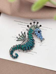1 pieza Broche de criatura marina de aleación de zinc con strass, textura de alta gama, accesorio para fiesta de vacaciones - Azul - Ver 3