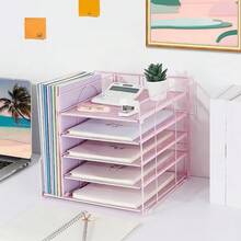 Multi-Layer File Organizer, Large Capacity Magazine, Stationery And Paper Storage Tray, Made Of Metal Mesh Material, Workspace Storage Accessory, Desktop File Holder, Suitable For Home, Office And School - Multiple Styles - View 2