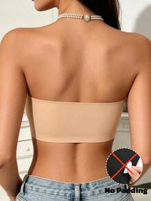 Women's Seamless Bandeau Bra, Wire-Free Elastic Skin-Friendly Soft Tube Top, Soft Breathable Underwear, Suitable For Bandeau Dresses, No Padding - Apricot - View 3