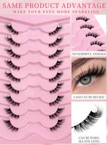 Half-Length False Eyelashes, Natural Cat Eye Makeup False Eyelashes, Sleeve-Style False Eyelashes, Natural Style Transparent Band False Eyelashes, Short Soft 3D Synthetic False Eyelashes, Lightweight Fluffy Synthetic False Eyelashes, Eyelash Extension Tool. - View 2