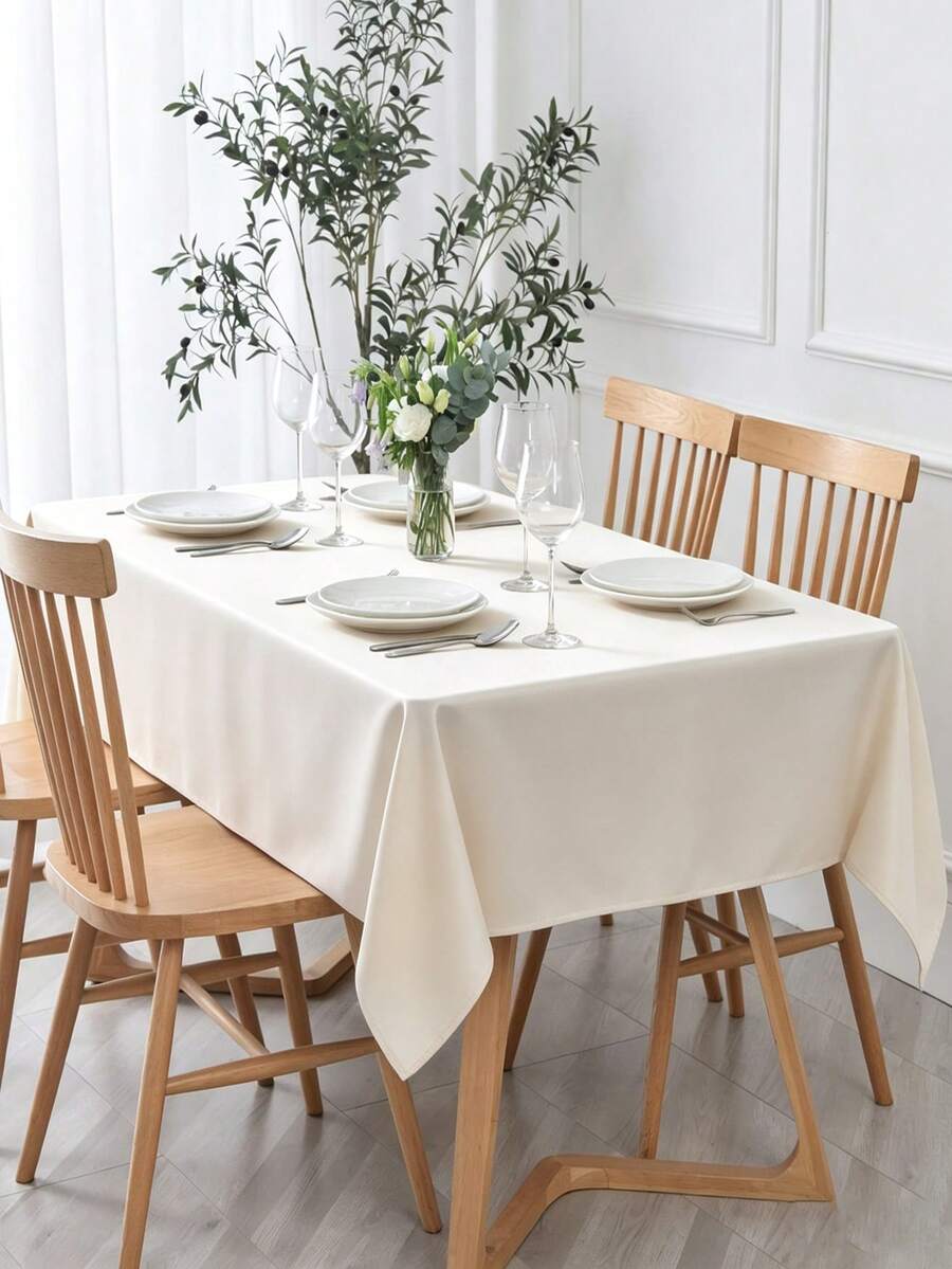 1 pieza Mantel rectangular de poliéster de unicolor para cocina, mesa de comedor, mesa de café, restaurante, boda, fiesta, decoración de fondo de cumpleaños - Champán - Ver 1