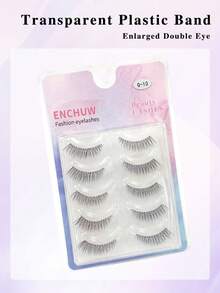 ENCHUW 5 Pairs Natural Look Eyelashes Fluffy Soft Cross Manga Lashes Wispy Natural Eyelash Extension Strip Lashes,Lashes,Eyelashes,Fake Lashes - 黑色 - 查看 7
