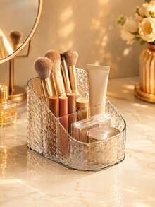 1pc/Set Transparent PET Acrylic Cosmetic Storage Box, Multi-Compartment Desktop Cosmetic Organizer, Dustproof & Waterproof Cosmetic Storage Box, Suitable For Lipstick, Brushes, Skincare, Perfume, Transparent Vanity Organizer, Home Use Gift,Bedroom Room Decor,Back To School - Multicolor - View 4