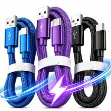 3 قطع كابل شحن سريع USB Type C، 3.3 قدم/6.6 قدم/9.9 قدم، كابل بيانات شحن سريع من USB-A إلى USB-C، متوافق مع هواتف أندرويد، وهواتف أندرويد أخرى وأجهزة Type-C، مناسب للسفر/إكسسوارات مكتب/إكسسوارات سيارة/رحلة بحرية/داخلي/خارجي، متوافق مع شاحن آيفون، بنفسجي - أسود + أزرق + بنفسجي - مشاهدة 2