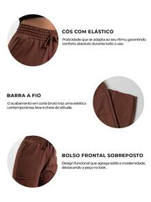 Calça Pantalona Moletinho Feminina Com Bolso Elegante Casual Confortável - Preto - Visão 3