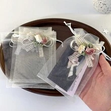 6pcs Party Gift Mesh Packaging Bags, Drawstring Pouches, Gift Packaging Bags, Premium Exquisite Gift Bags, Bow Flower Drawstring Gift Packaging Bags, Women's Jewelry Gift Bags, Large Capacity Storage Bags, Suitable For Party, Birthday, Wedding And Other Mesh Drawstring Gift Packaging Bags. - Gift Bags - View 2