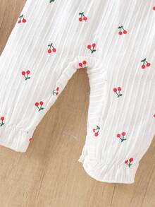 1 pieza Mono para bebé niña con lazo acanalado y estampado de margaritas, con diadema, ligero para primavera/otoño - Rojo - Ver 7