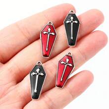 10pcs Enamel Halloween Pendants 25*11mm Cute Vampire Cross Coffin Charms, For Jewelry Making, Women's Earrings Necklace Keychain Gothic Style Accessories - Multicolor - View 2