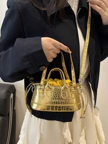 法式小眾設計女士迷你手提包，夏季新款百搭單肩斜挎小方包 - 金色 - 查看 5