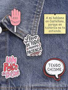 Spanish Funny Slogan Brooch "Tengo Chisme" Meme Text Drip Oil Lapel Pin Gift - Multicolor - View 5