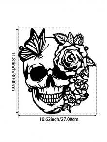 1件骷髏與花朵鐵製牆飾，哥德風客廳臥室玄關餐廳居家裝飾，萬聖節派對喬遷禮個性化禮物 - 黑色 - 查看 12