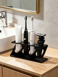 1pc Bathroom Countertop Toothbrush Holder, White And Black Optional, Multi-Functional Home Bathroom Accessory, Travel Toothbrush Holder And Desktop Storage Rack - Multicolor - View 2