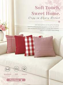 shangxia 4 buah Sarung Bantal Kotak-kotak Merah Minimalis Modern, Sarung Bantal Motif Garis-garis untuk Dekorasi Sofa Ruang Tamu - Cetak Satu Sisi - MultiWarna - View 3