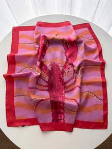 1件女款奢華設計鏈條與龍蝦印花春季方巾，70*70cm，頭巾/包包綁帶，適合日常穿著 - 彩色 - 查看 2