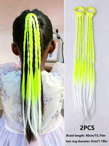 2件套儿童发饰，假发，辫子，发带，可爱女孩，凌乱辫子，发圈，小女孩，发绳 - 彩色 - 查看 24
