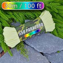 Tali Bercahaya 50/100 kaki, Tebal 4mm, Campuran Poliester, Kekuatan Tarik 249,48 KG/250, Tali Bercahaya 7 Untai, Cocok untuk Gelang Buatan Tangan, Tali Darurat Luar Ruangan (Tidak Cocok untuk Terjun Payung dan Olahraga Ekstrem Lainnya) - Krem - View 10