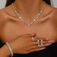 4 Pcs Exquisite Claw Chain Necklace Zirconia Earrings Bracelet Multi-Piece Se - Silver - View 8