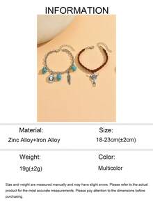 2pcs/Set Western Cowboy Style Personalized Bracelet With Turquoise Pendant, Versatile Fashion Hat & Bull Head Decor, Handmade Braided Rope Boots Pendant Bracelet, Women's Hand Jewelry Suitable For Photography And Travel - Multicolor - View 5