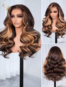 ARABELLA 13x6 Lace Front Glue-Free Wig Chocolate Brown Skunk Stripe Wavy Hair With Drawstring 100% Human Hair Pre-Plucked Hairline Transparent Lace Beginner-Friendly Colorful Wig For Women - S4/27 - View 7
