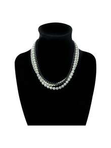 Kalung Mutiara Kaca 3 Lapis Hitam, Putih, Abu-abu - Pastel - View 4