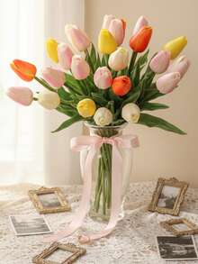 3pcs Tulip,35.5cm,13.98inch, Artificial Flower, PU Material, Simulation Feel, Valentine's Day Decoration, New Year Decoration, Spring Festival Decoration, Spring And Summer Decoration, School Dormitory Decoration, Party Activities Festival - Multicolor - View 5