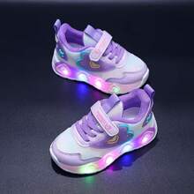 Girls Heart LED Light Up Sneakers, Princess Breathable Mesh Kids Flashing Running Shoes Soft Non-Slip Sole With Hook & Loop - Purple - View 2