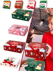 1set Christmas Themed Covered Party Gift Box Packaging, Multi-Color Bow Ribbon, Perfect For Holiday Decoration Gift Box, Christmas Gift Box, Christmas Decoration, Christmas Gift, Thanksgiving Gift, Holiday Party Souvenir Decoration Packaging Box - A - View 7