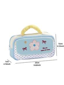 1pc Star Butterfly Floral Polka Dot Pencil Bag, Cute Girly Handheld Multi-Layer Large Capacity Portable Pen Case, For Girls, Back, First Day Of School - Multicolor - View 9