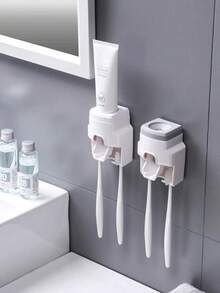Wall-Mounted Automatic Toothpaste Dispenser With 2 Toothbrush Slots, No Drilling Required, Slouchy Toothpaste Squeezer, Space-Saving Bathroom Accessory Storage Rack, Suitable For Couples, Family Shower And Vanity - Multicolor - View 3