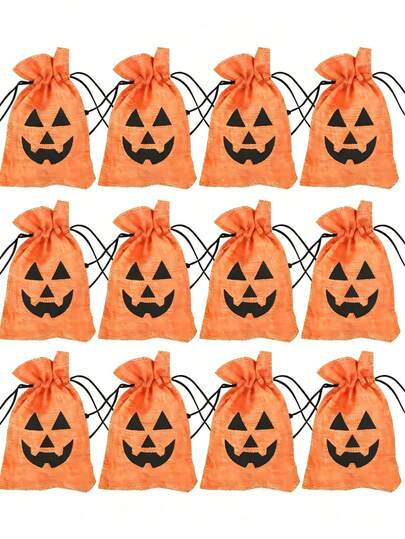 Gift Set For Her/Him, 6pcs Drawstring Bags, Pumpkin Shaped, Perfect For Halloween Trick Or Treat And Party Candy Gifts, Snacks, Desserts And Pumpkin Polyester Candy Bags - Lantern Decoration - Suitable For Gatherings, Parties