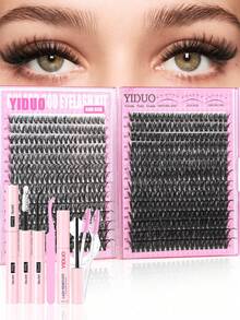 YIDUO 980pcs 6-Style Mixed Cluster Eyelash Extension Set, 80D-300D Pointed Base Dense D Curl Lashes 5-20mm, Complete DIY Kit With 2 Bottles Of Adhesive & Sealer, Remover, Tweezers And Brush, Suitable For Home Use - Multicolor - View 15
