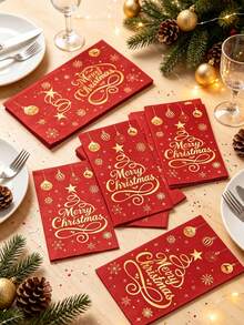 20pcs/1pc Christmas Themed Decorative Napkins, Disposable, With Faux Gold Lettering And Christmas Tree Pattern, Suitable For Christmas Party, Birthday, Themed Event, Vintage Party, Etc. - One Size Fits All - View 2