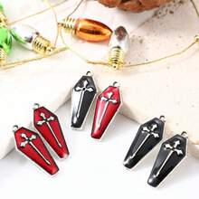 10pcs Enamel Halloween Pendants 25*11mm Cute Vampire Cross Coffin Charms, For Jewelry Making, Women's Earrings Necklace Keychain Gothic Style Accessories - Multicolor - View 3